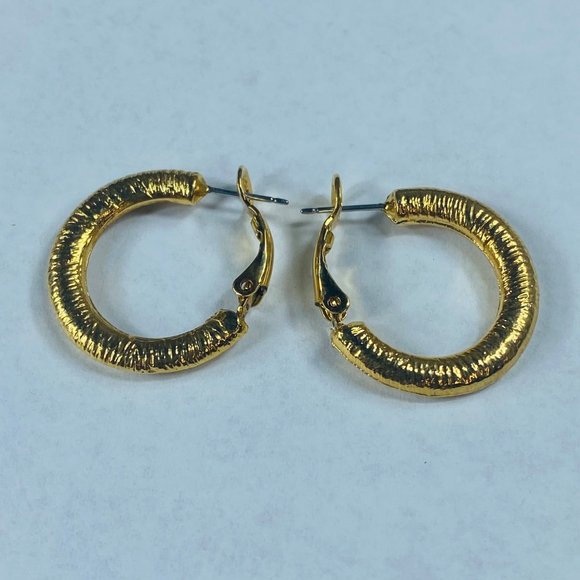 Hoop Earrings Gold Tone Round Womens Textured Omega Backs Shiny Fashion Style - Picture 4 of 16